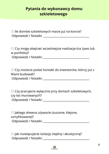 CHECKLISTA - DOM SZKIELETOWY